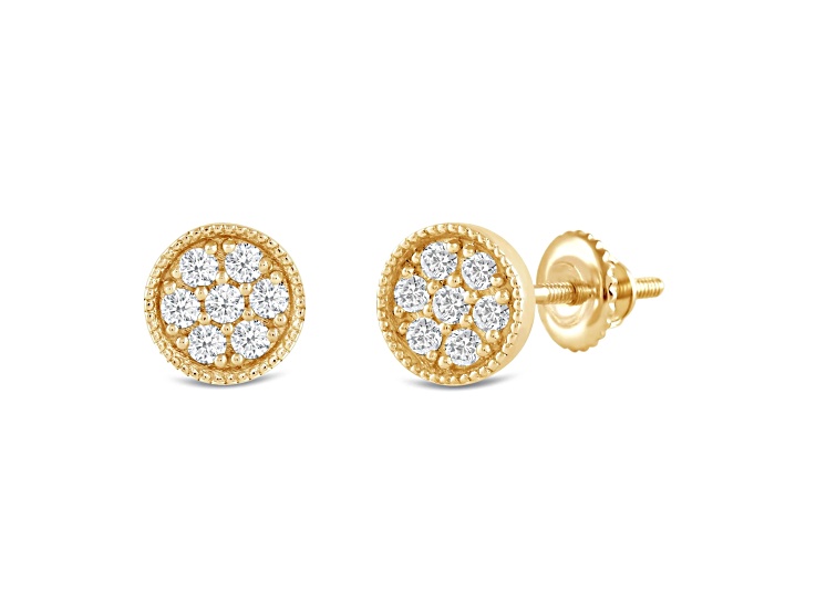 White Cubic Zirconia 14k Yellow Gold Earrings With Velvet Gift Box 0.40ctw