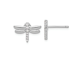 Picture of Rhodium Over Sterling Silver Cubic Zirconia Dragonfly Post Earrings