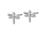 Rhodium Over Sterling Silver Cubic Zirconia Dragonfly Post Earrings