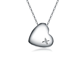 Rhodium Plated over Brass with Clear Cubic Zirconia Heart of Grace Pendant Necklace