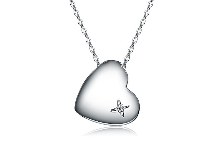 Clear Cubic Zirconia, Rhodium Plated over Brass Heart of Grace Pendant Necklace
