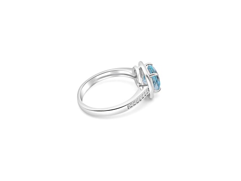 7mm Cushion Aquamarine and White CZ Rhodium Over Sterling Silver Ring, 1.54ctw