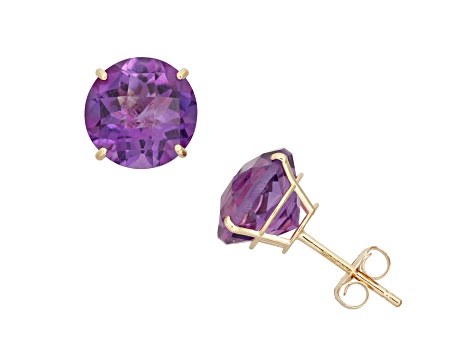 Amethyst Round 10K Yellow Gold Stud Earrings, 3.4ctw