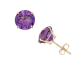 Picture of Amethyst Round 10K Yellow Gold Stud Earrings, 3.4ctw