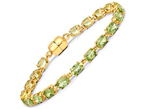 Oval Green Peridot 18k Yellow Gold Over Sterling Silver Tennis Bracelet 9.03ctw