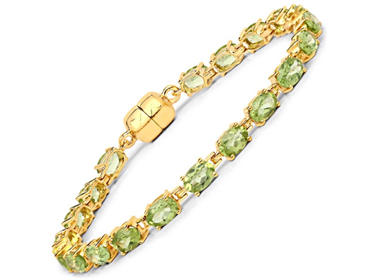 Oval Green Peridot 18k Yellow Gold Over Sterling Silver Tennis Bracelet 9.03ctw