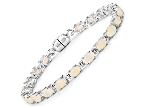 White Opal Rhodium Over 925 Sterling Silver Oval Tennis Bracelet Gift