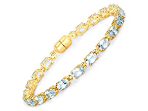 Oval Blue Topaz 18k Yellow Gold Over Sterling Silver Tennis Bracelet 10.20ctw