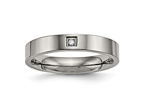 White Cubic Zirconia Titanium 4mm Men's Band Ring