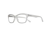 Silver Crystal Rectangular Frame Reading Glasses. Strength 2.50