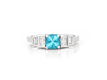 Picture of Rhodium Over Sterling Silver Paraiba Blue Apatite and Lab Grown Diamond Mixed Cut Ring 1.71ctw