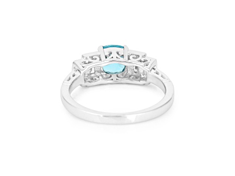 Rhodium Over Sterling Silver Paraiba Blue Apatite and Lab Grown Diamond Mixed Cut Ring 1.71ctw