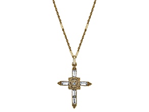 1928 Jewelry Gold Tone Crystal Cross Pendant Necklace