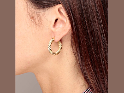 Judith Ripka Verona 14K Yellow Gold Clad 1" Twisted Hoop Earrings