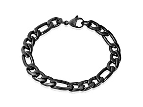 Invicta Jewelry Black Steel Figaro Chain Bracelet (9.3mm) - 8.75"