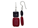 Sterling Silver Polished Black Agate and Red Jadeite Dangle Earrings