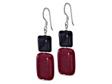 Sterling Silver Polished Black Agate and Red Jadeite Dangle Earrings