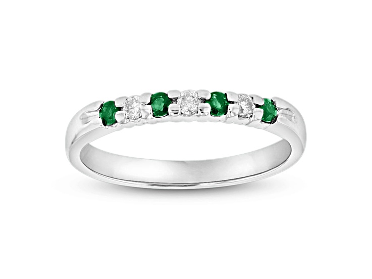 0.25ctw Emerald and Diamond Wedding Band Ring in 14k White Gold