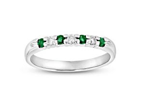 0.25ctw Emerald and Diamond Wedding Band Ring in 14k White Gold