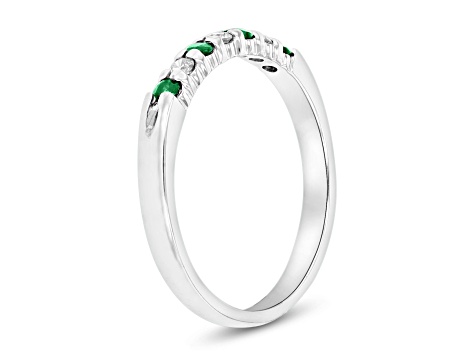 0.25ctw Emerald and Diamond Wedding Band Ring in 14k White Gold