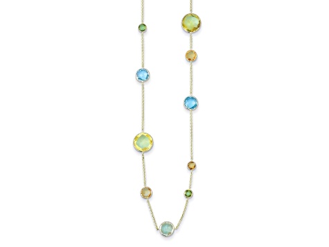 14K Yellow Gold Multi-color Gemstone 24 Inch Necklace