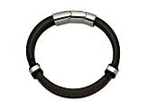 Black and Brown Braided Leather and Stainless Steel Polished Black with 0.5-inch Extension Bracelet