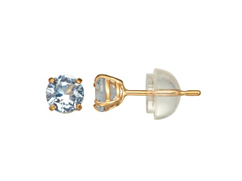 Picture of Round Aquamarine Simulant 14K Yellow Gold Childrens Stud Earrings 0.66ctw