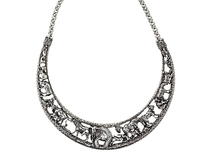 1928 Jewelry Silver Tone Elephant Collar Necklace