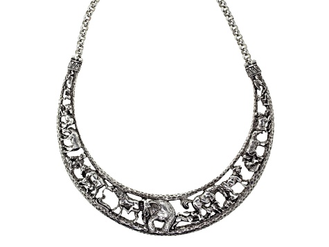 1928 Jewelry Silver Tone Elephant Collar Necklace