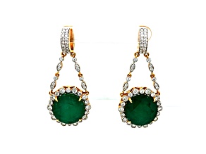 40.00 Ctw Emerald and 2.50 Ctw White Diamond Earring in 18K 2-Tone
