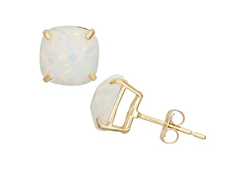 Cushion Lab Created Opal 10K Yellow Gold Earrings 2.06ctw