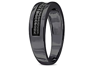 Black Diamond Black Rhodium Plated Sterling Silver Unisex Double Row Ring 0.10ctw