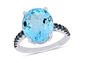10.20ctw London Blue Topaz and Sky Blue Topaz Ring in Sterling Silver with Black Rhodium