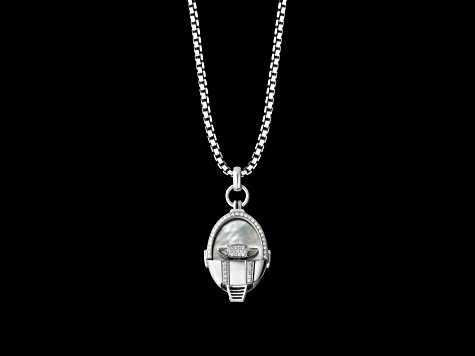 Star Wars™ Fine Jewelry Grogu™ White Diamond & Mother-Of-Pearl Rhodium Over Silver Pendant 0.25ctw