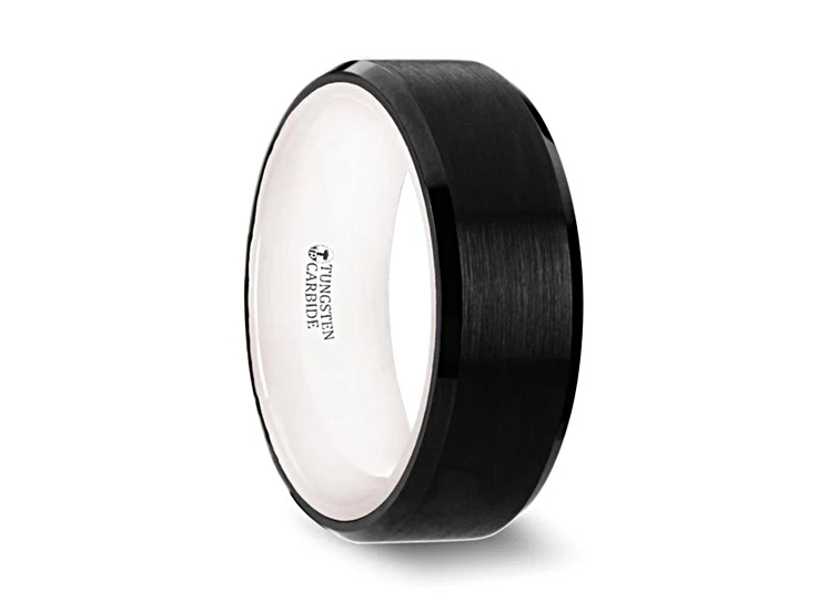 SIGMA Black Tungsten Brushed Center Men's Wedding Band with Polished Edges & White Interior 8mm
