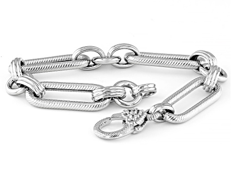 Judith Ripka Verona Rhodium Over Sterling Silver Oval Link Bracelet