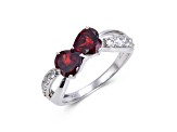 Garnet and White Topaz Dual Heart Sterling Silver Ring, 1.58ctw