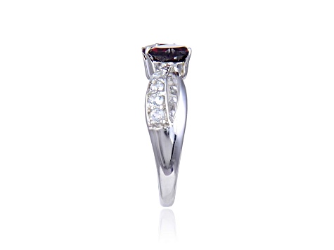 Garnet and White Topaz Dual Heart Sterling Silver Ring, 1.58ctw