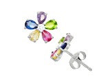 Multi-gem Simulants Rhodium Over Sterling Silver Children's Flower Earrings 1.91ctw