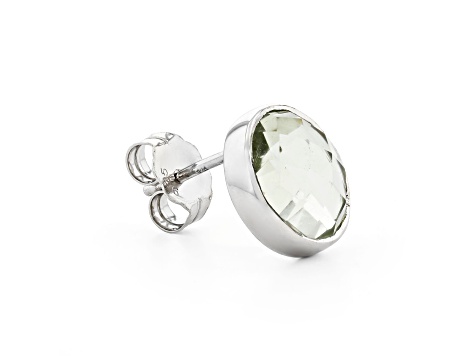 Green Round Prasiolite Sterling Silver Stud Earrings 5ctw