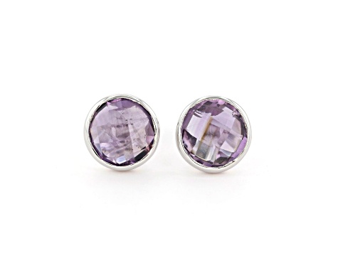 Purple Round Amethyst Sterling Silver Stud Earrings 5ctw