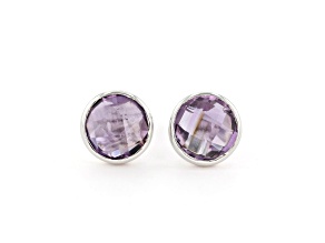 Purple Round Amethyst Sterling Silver Stud Earrings 5ctw