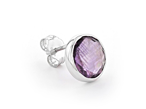 Purple Round Amethyst Sterling Silver Stud Earrings 5ctw