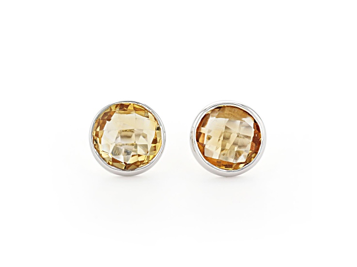 Yellow Citrine Rhodium Over Sterling Silver Stud Earrings 5.00ctw