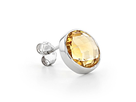 Yellow Round Citrine Sterling Silver Stud Earrings 5ctw