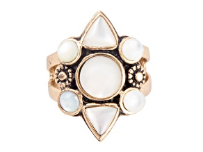 Barse Jewelry White Mother-of-Pearl Gold Tone Statement Ring