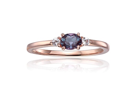 Lab Created Alexandrite and White Sapphire 14K Rose Gold Over Sterling Silver Dainty Ring, 0.53ctw