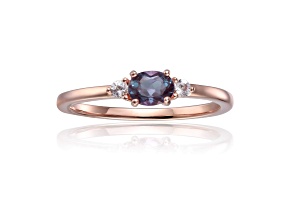 Blue Lab Created Alexandrite and White Sapphire 14K Rose Gold Over Sterling Silver Dainty Ring