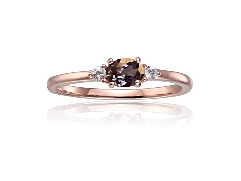 Lab Created Alexandrite and White Sapphire 14K Rose Gold Over Sterling Silver Dainty Ring, 0.53ctw
