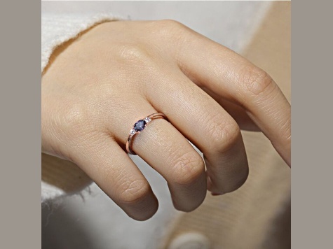 Lab Created Alexandrite and White Sapphire 14K Rose Gold Over Sterling Silver Dainty Ring, 0.53ctw